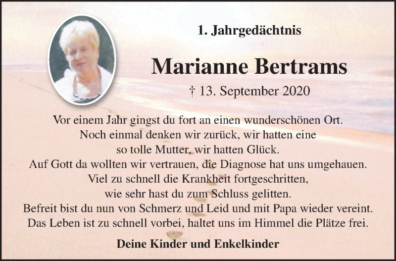  Traueranzeige für Marianne Bertrams vom 12.09.2021 aus trauer.extra-tipp-moenchengladbach.de