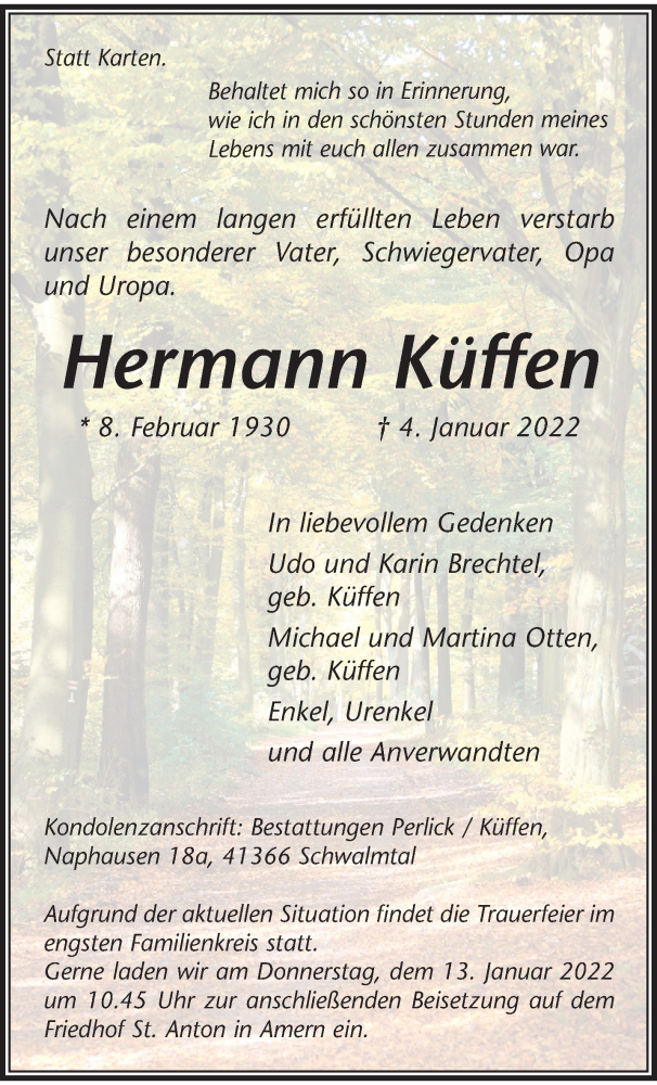  Traueranzeige für Hermann Küffen vom 09.01.2022 aus trauer.extra-tipp-moenchengladbach.de