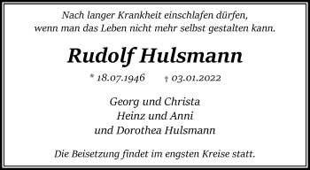 Traueranzeige von Rudolf Hulsmann von trauer.mein.krefeld.de
