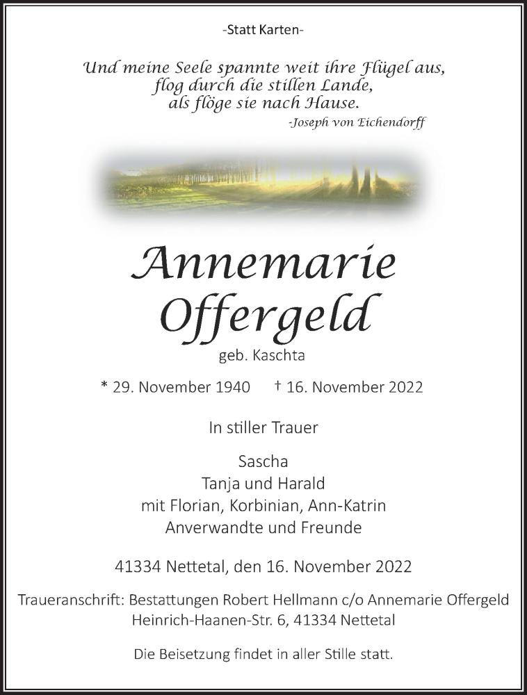  Traueranzeige für Annem Offergeld vom 20.11.2022 aus trauer.extra-tipp-moenchengladbach.de