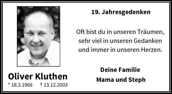Traueranzeige von Oliver Kluthen von trauer.wuppertaler-rundschau.de