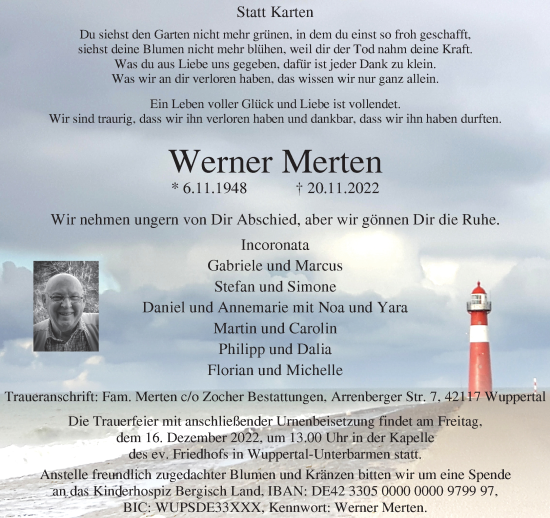Traueranzeige von Werner Merten von trauer.wuppertaler-rundschau.de