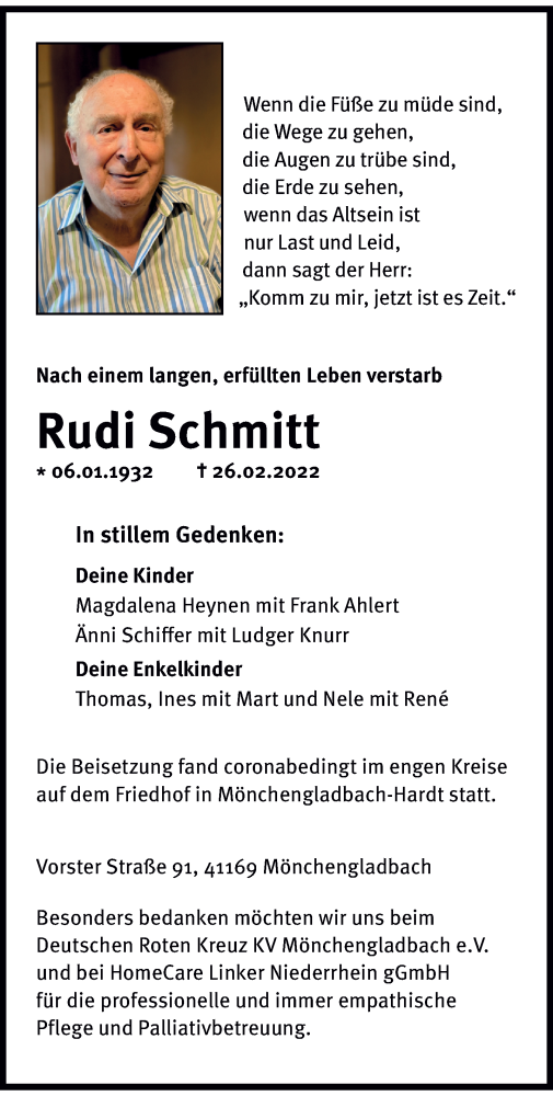  Traueranzeige für Rudi Schmitt vom 06.03.2022 aus trauer.extra-tipp-moenchengladbach.de