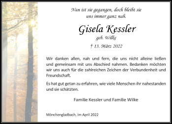 Traueranzeige von Gisela Kessler von trauer.extra-tipp-moenchengladbach.de