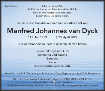 Traueranzeige von Manfred Johannes van Dyck von trauer.extra-tipp-moenchengladbach.de