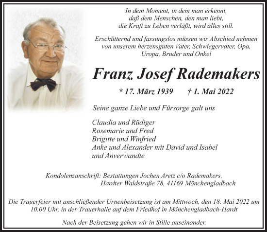 Traueranzeige von Franz Josef Rademakers von trauer.extra-tipp-moenchengladbach.de