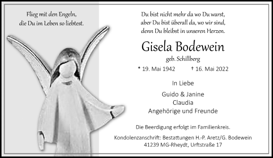 Traueranzeige von Gisela Bodewein von trauer.extra-tipp-moenchengladbach.de