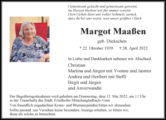 Traueranzeige von Margot Maaßen von trauer.extra-tipp-moenchengladbach.de