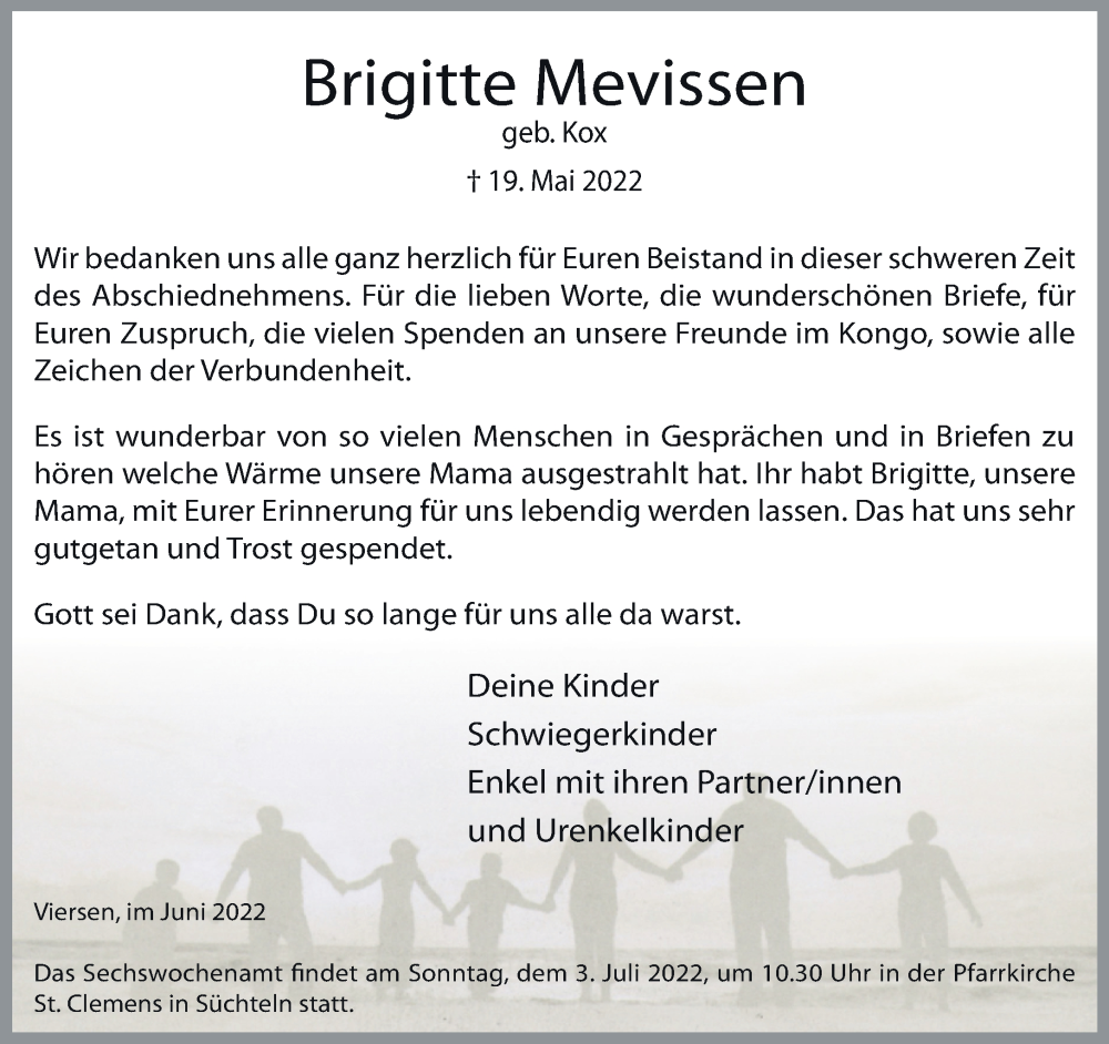  Traueranzeige für Brigitte Mevissen vom 26.06.2022 aus trauer.extra-tipp-moenchengladbach.de