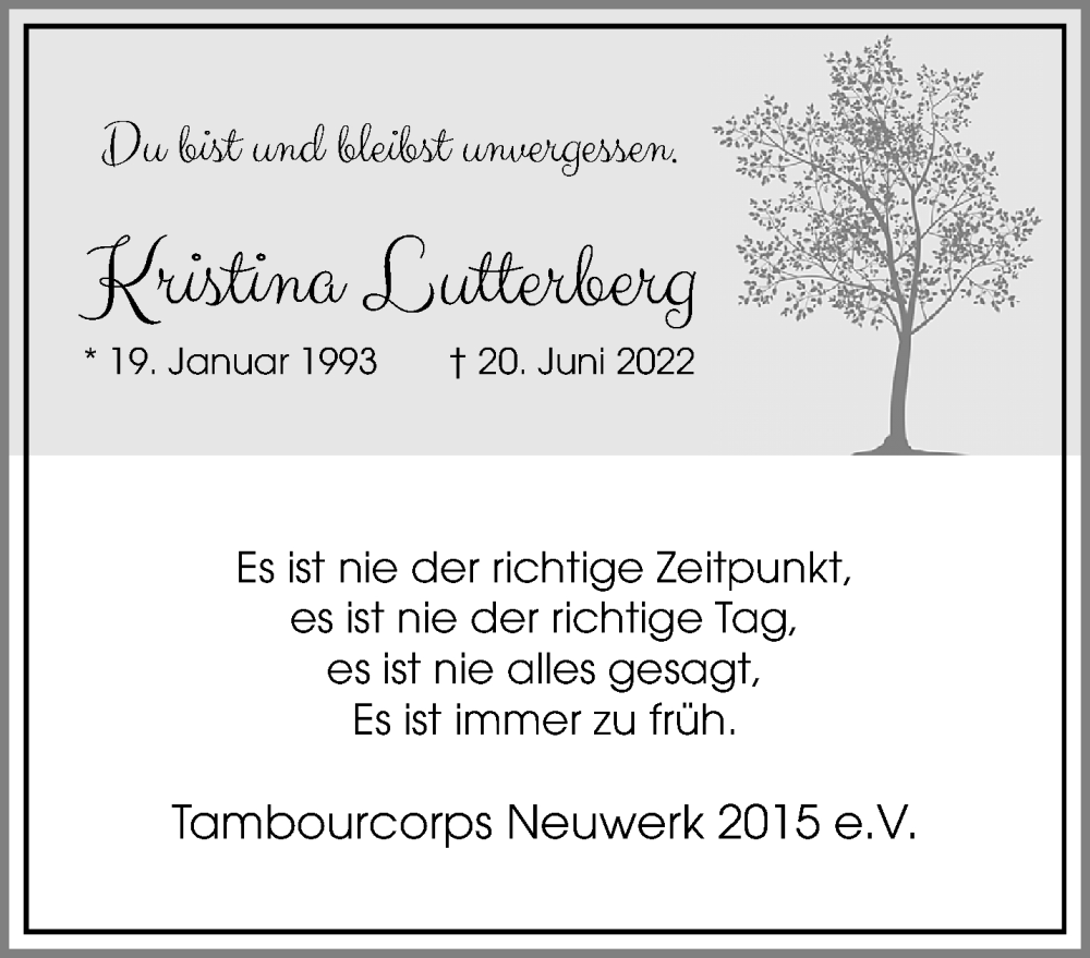  Traueranzeige für Kristina Lutterberg vom 03.07.2022 aus trauer.extra-tipp-moenchengladbach.de