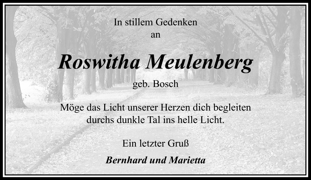  Traueranzeige für Roswitha Meulenberg vom 07.08.2022 aus trauer.extra-tipp-moenchengladbach.de