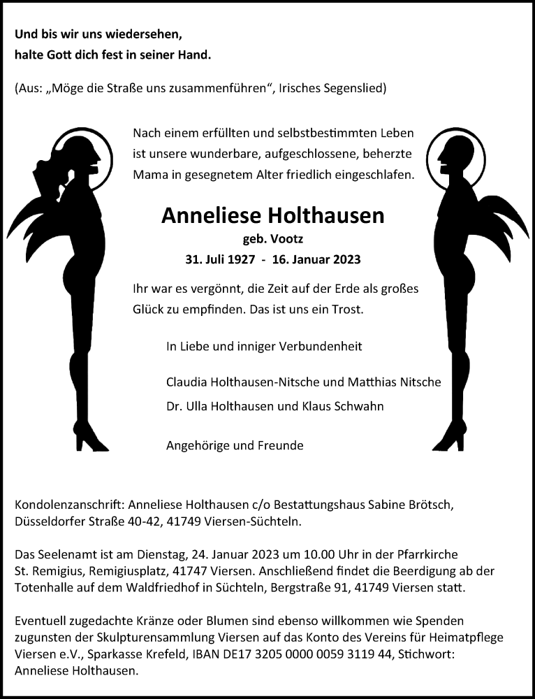  Traueranzeige für Anneliese Holthausen vom 22.01.2023 aus trauer.extra-tipp-moenchengladbach.de