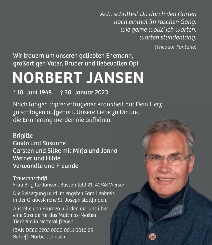  Traueranzeige für Norbert Jansen vom 05.02.2023 aus trauer.extra-tipp-moenchengladbach.de