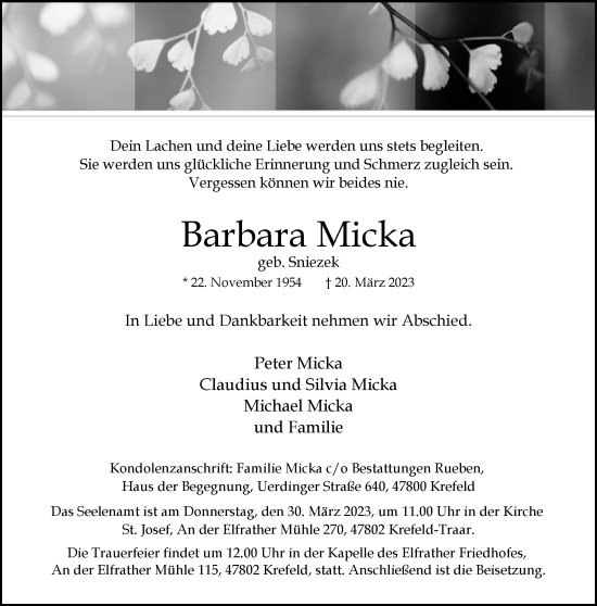Traueranzeige von Barbara Micka von trauer.mein.krefeld.de