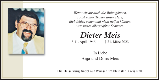 Traueranzeige von Dieter Meis von trauer.extra-tipp-moenchengladbach.de