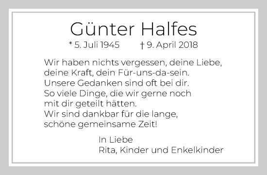 Traueranzeige von Günter Halfes von trauer.extra-tipp-moenchengladbach.de