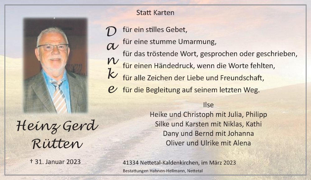  Traueranzeige für Heinz Gerd Rütten vom 19.03.2023 aus trauer.extra-tipp-moenchengladbach.de