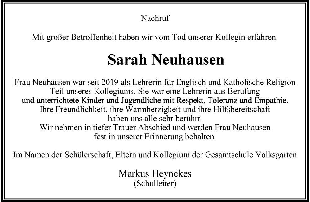  Traueranzeige für Sarah Neuhausen vom 05.03.2023 aus trauer.extra-tipp-moenchengladbach.de