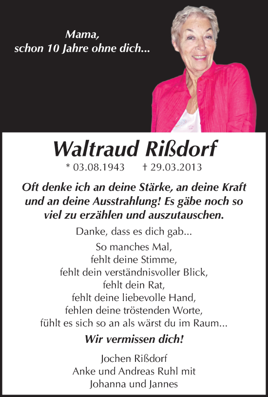 Traueranzeige von Waltraud Rißdorf von trauer.extra-tipp-moenchengladbach.de