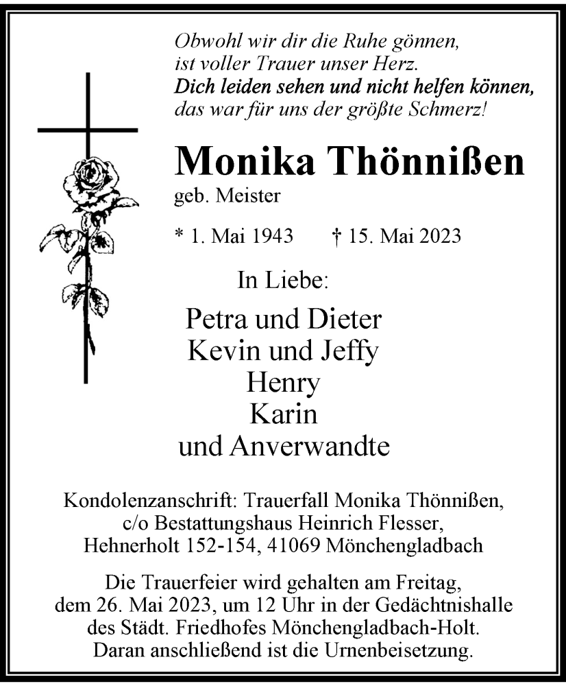  Traueranzeige für Monika Thönnißen vom 21.05.2023 aus trauer.extra-tipp-moenchengladbach.de