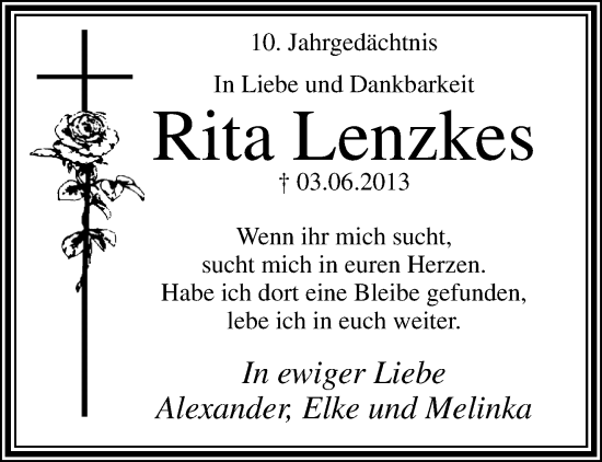 Traueranzeige von Rita Lenzkes von trauer.mein.krefeld.de