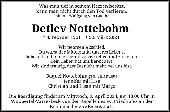 Traueranzeige von Detlev Nottebohm von trauer.wuppertaler-rundschau.de