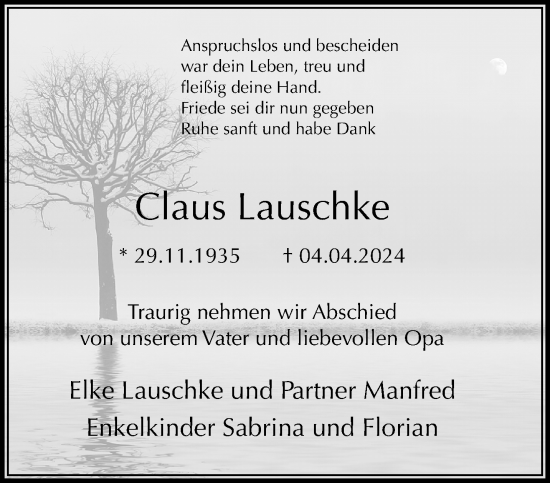 Traueranzeige von Claus Lauschke von trauer.extra-tipp-moenchengladbach.de