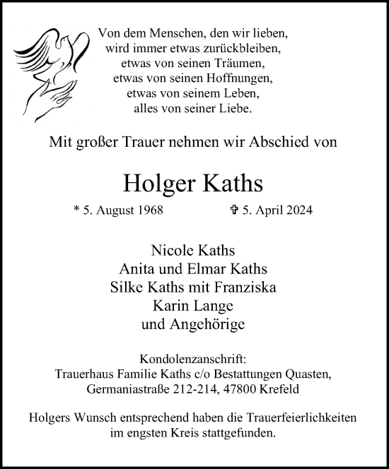 Traueranzeige von Holger Kaths von trauer.extra-tipp-moenchengladbach.de