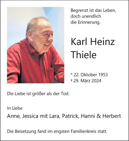 Traueranzeige von Karl Heinz Thiele von trauer.extra-tipp-moenchengladbach.de