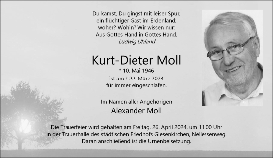Traueranzeige von Kurt-Dieter Moll von trauer.extra-tipp-moenchengladbach.de