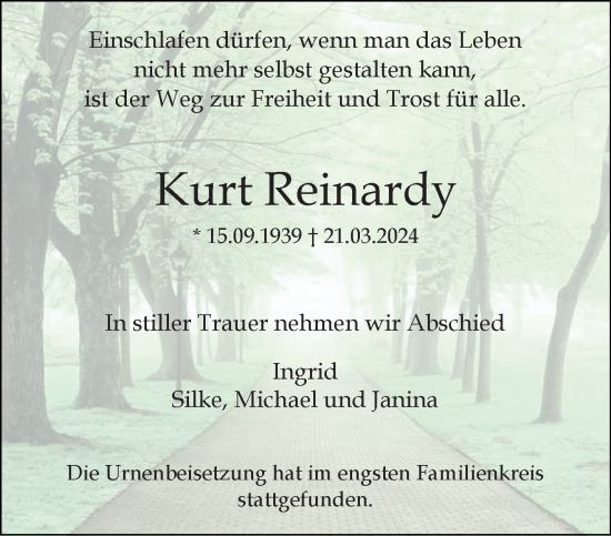 Traueranzeige von Kurt Reinardy von trauer.extra-tipp-moenchengladbach.de