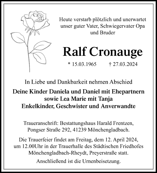 Traueranzeige von Ralf Cronauge von trauer.extra-tipp-moenchengladbach.de