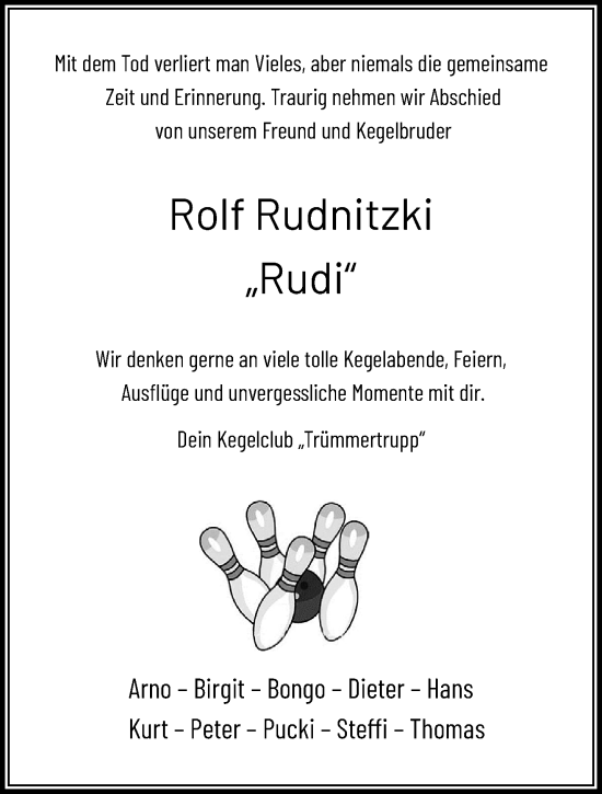 Traueranzeige von Rolf Rudnitzki von trauer.extra-tipp-moenchengladbach.de