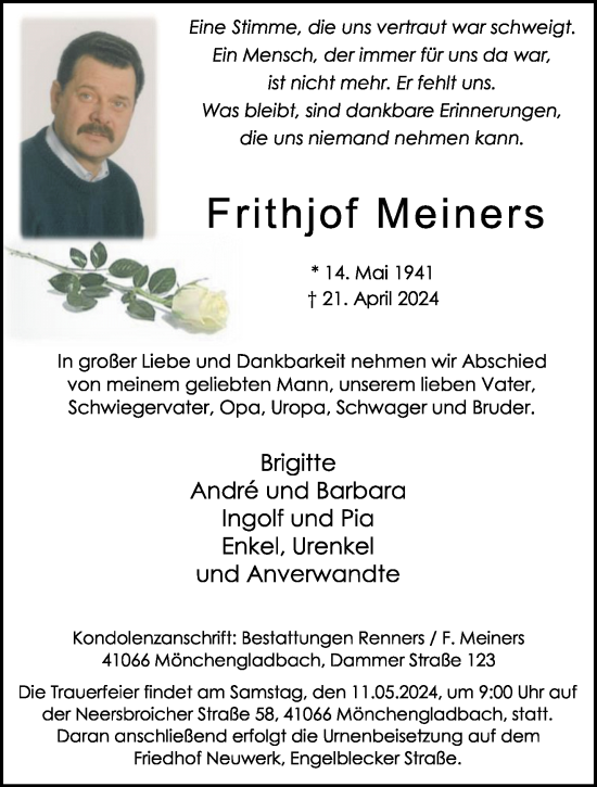 Traueranzeige von Frithjof Meiners von trauer.extra-tipp-moenchengladbach.de