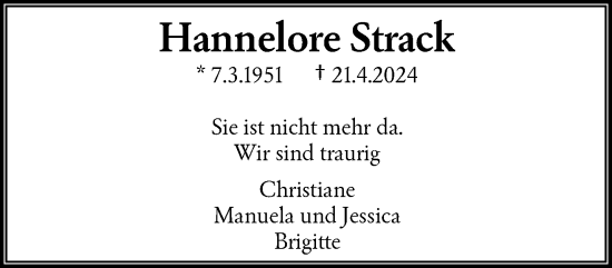 Traueranzeige von Hannelore Strack von trauer.wuppertaler-rundschau.de