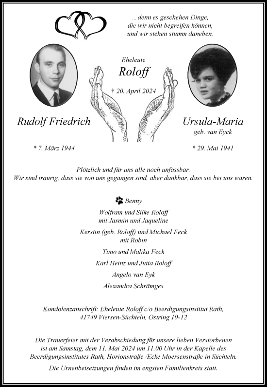 Traueranzeige von Rudolf und Ursula-Maria Roloff von trauer.extra-tipp-moenchengladbach.de